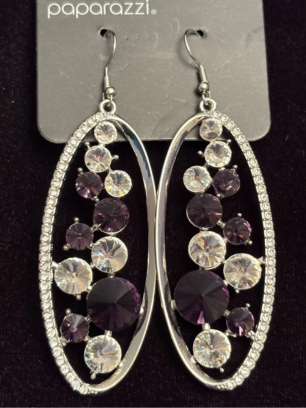 Paparazzi Purple & Clear Crystal Oval Drop Earrings